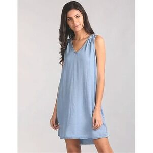 GAP Womens XS Petite Blue Denim Chambray Sleeveless V-Neck Shift Dress SP18